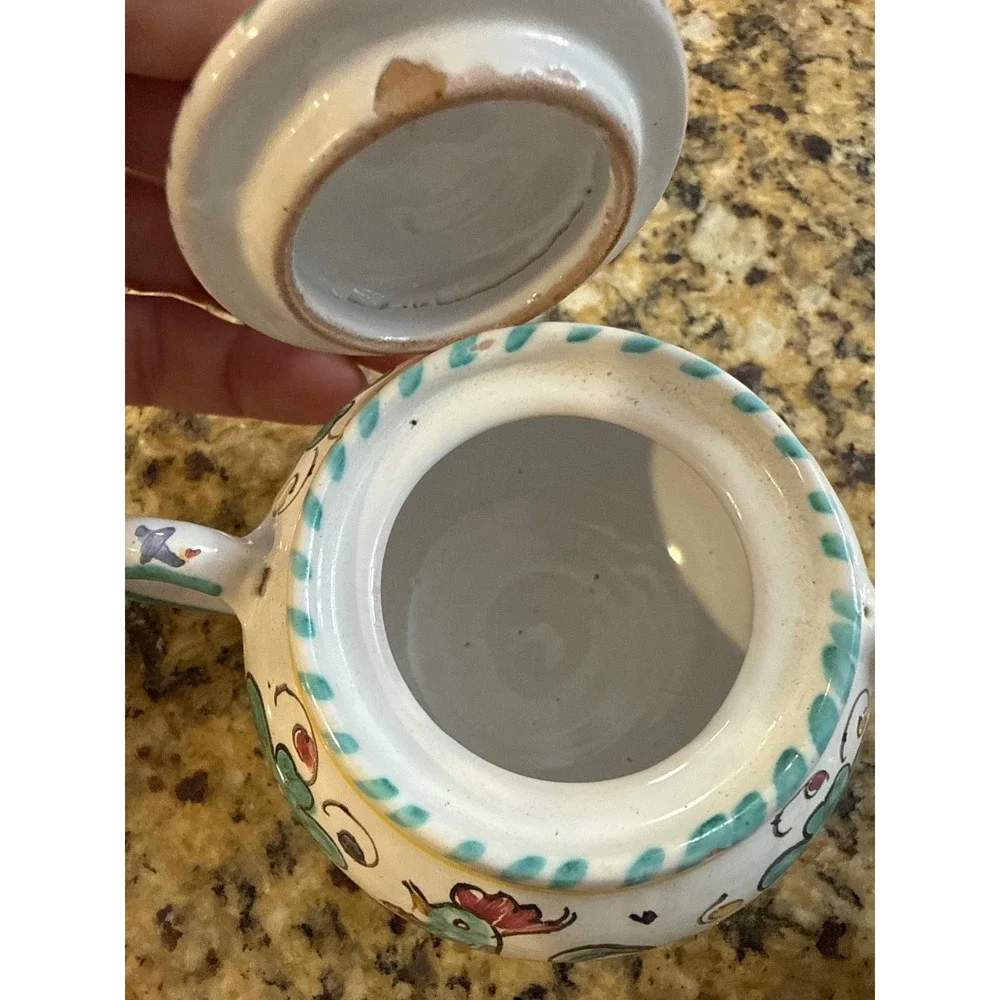Italian Majolica Ceramic Rooster Sugar Bowl and Creamer Set Orvieto Style